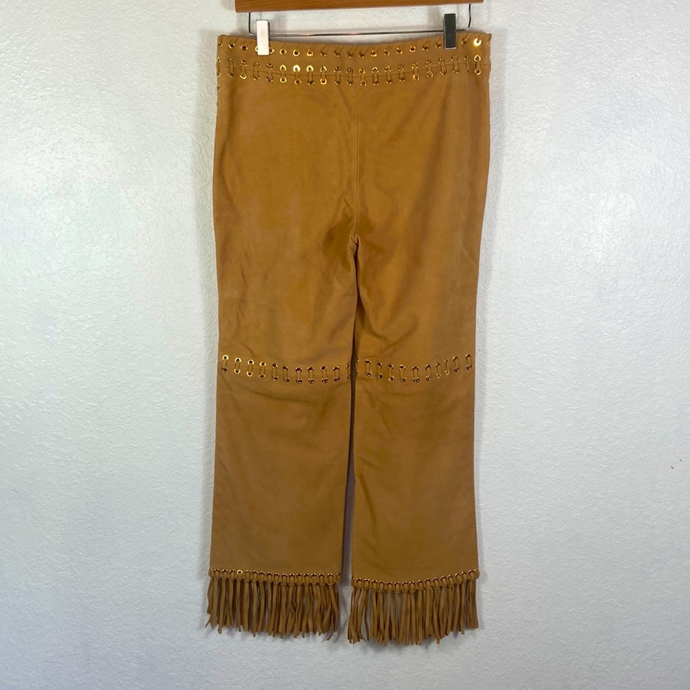 Nwot Michael Kors Collection Lamb Leather boho Fringe Whipstitched Pants - Picture 8 of 16